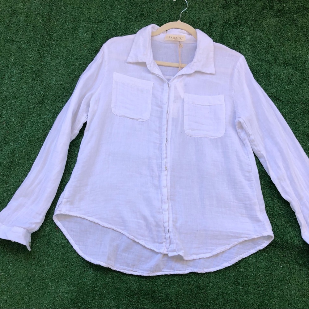 LOVESTITCH White Long Sleeve Botton Down Top Size S